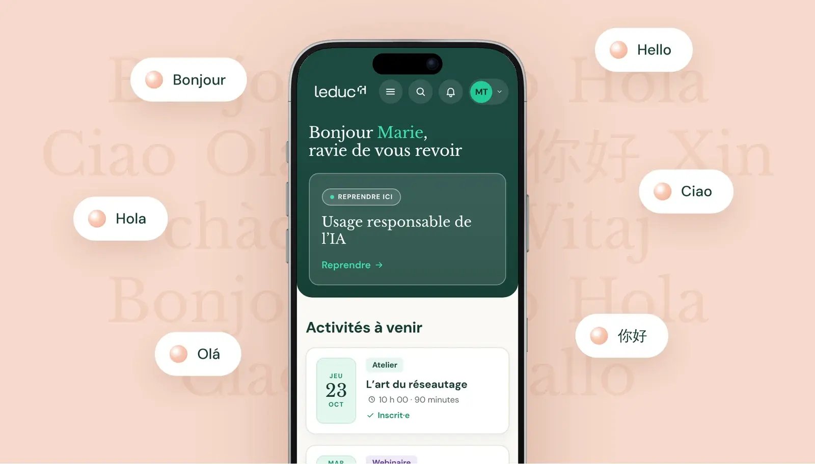 Le portail sur téléphone, en plusieurs langues