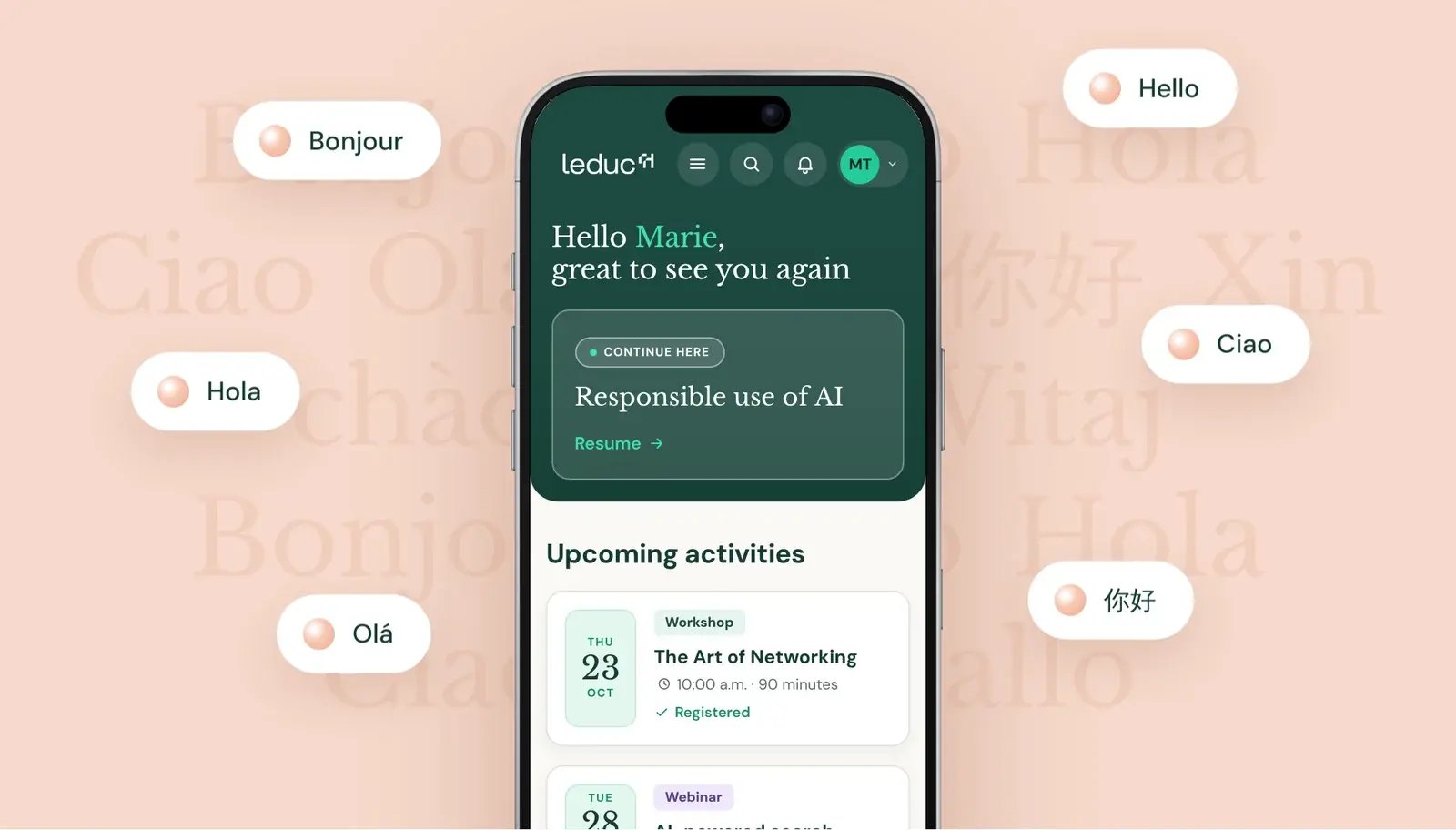 The portal on a phone, in several languages